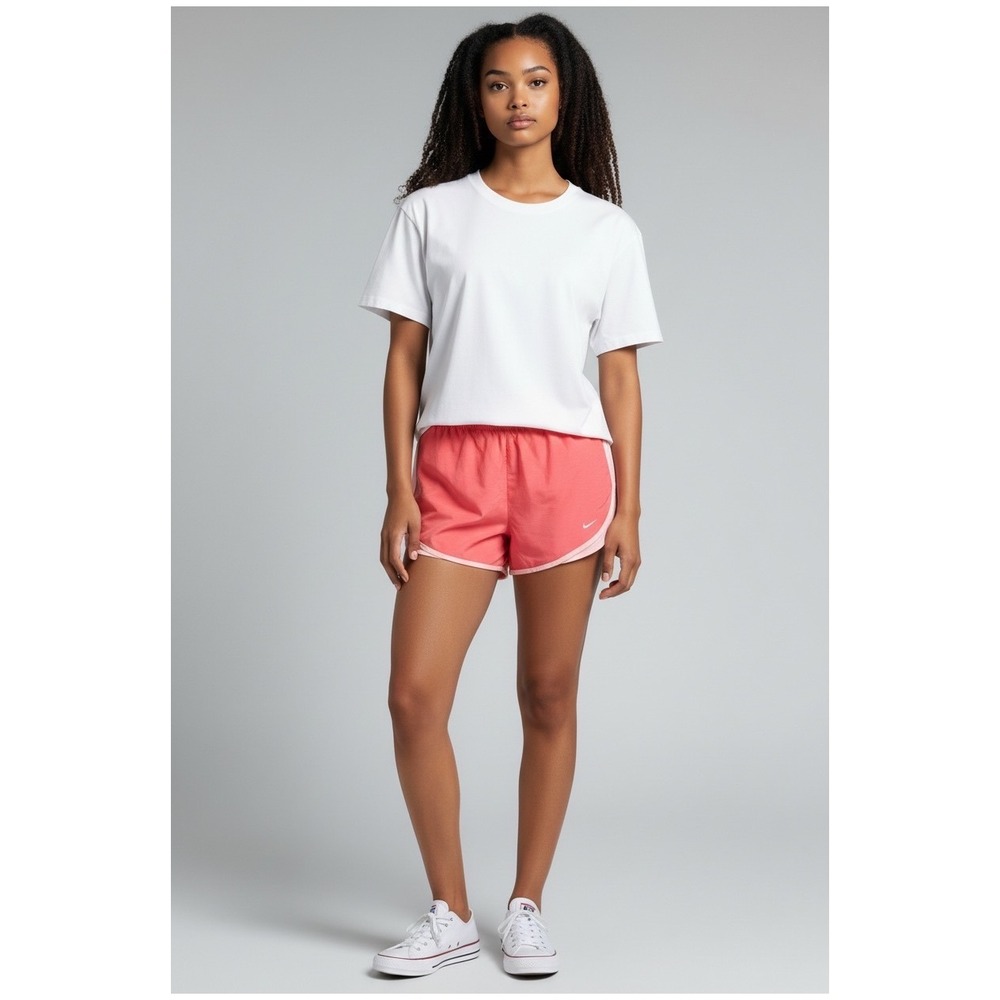 Nike Dri-FIT Tempo Running Shorts Womens M Coral Orange Slub Knit Clean Girl